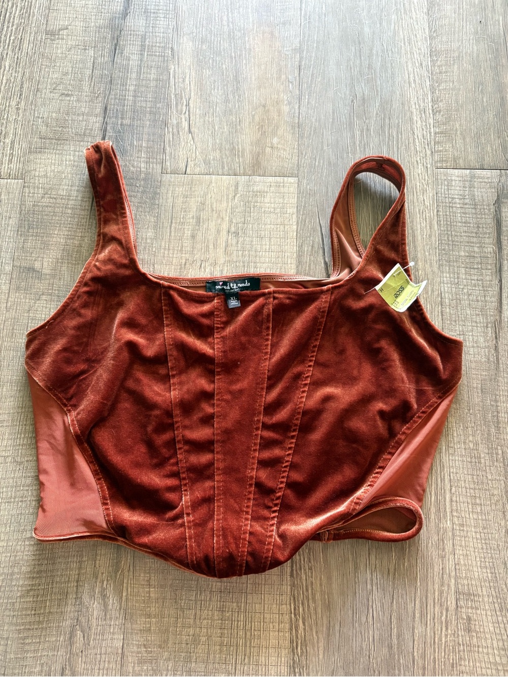 Velvet Corset Crop Tank Top in Rust - Boutique Label